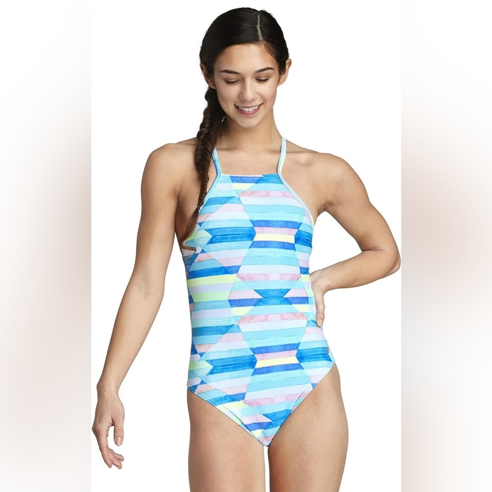 Speedo Women's Swimsuit One Piece Endurance Turnz Tie Back Printed Size 34